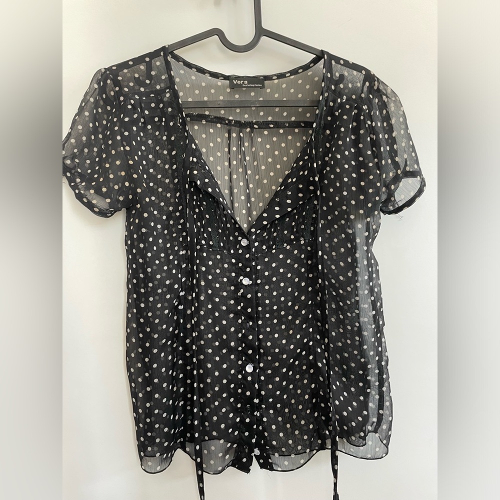 Vintage Sheer Polka Dot Blouse - 90s y2k